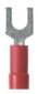 Pan-Term PV18-10F-CY Fork Terminal, Red, Vinyl, 16-22 AWG, #10 Stud, PK100