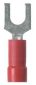 Pan-Term PV18-8F-CY Fork Terminal, Red, Vinyl, 16-22 AWG, #8 Stud, PK100